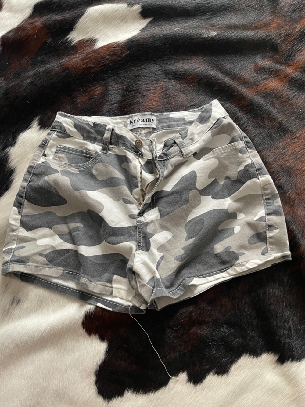 Women's Grey Camo Denim Shorts